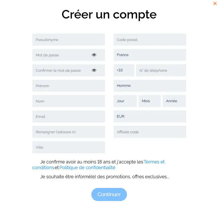 Proceso de registro BOOCASINO